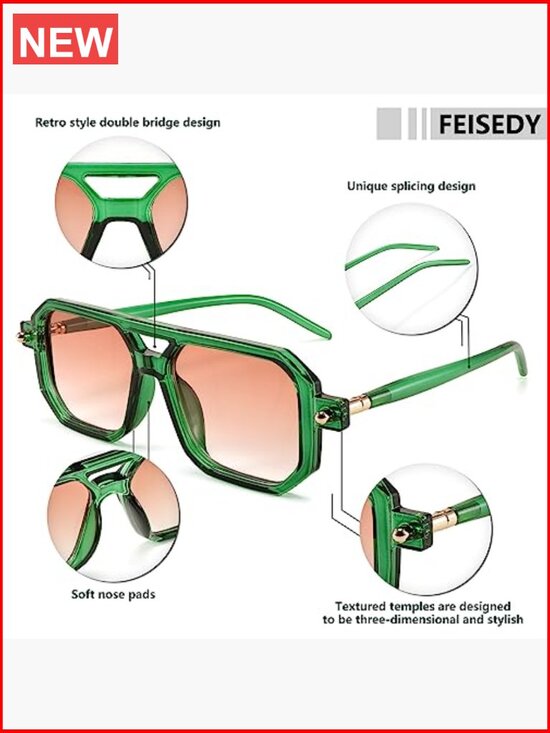 Vintage Square Aviator Sunglasses UV400 Retro Frame Unisex